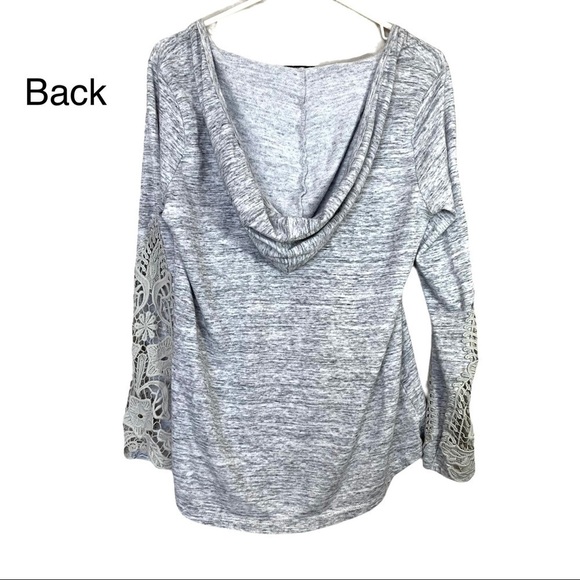 Chance or Fate Crochet Sleeve Gray Hooded Sweatshirt Shirt Size Medium - Picture 9 of 16